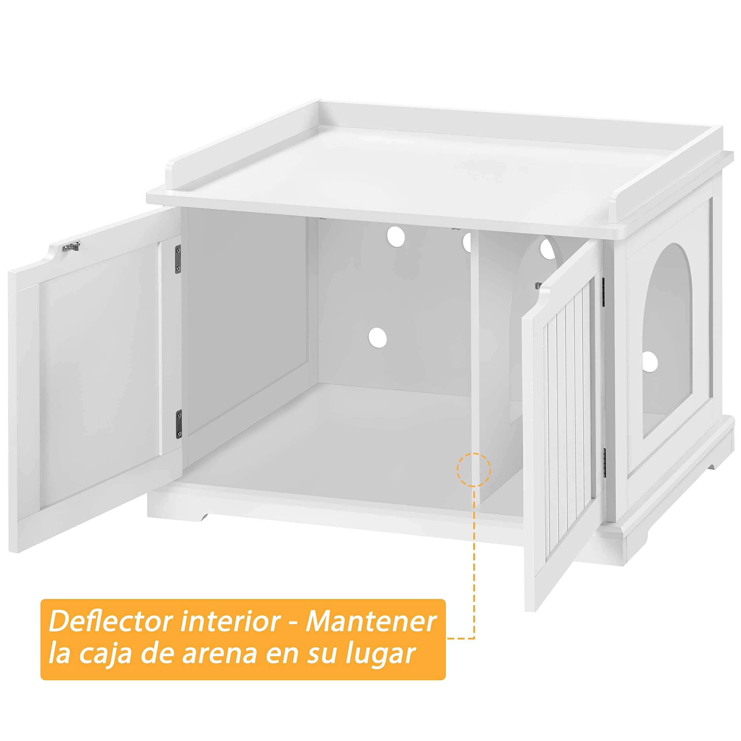 Yaheetech Arenero para Gatos Madera con Puerta Casa de Baño para Mascotas Grandes Cajón de Arena de Madera para Mascota Blanco 75,5x51x52,5 cm