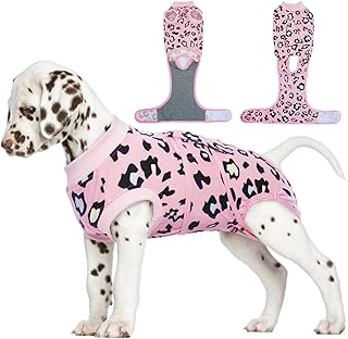 FUAMEY Recovery Suit for Dogs After Surgery,Soft Breathable Dog Bodysuit E-Collar & Cone Alternative Surgical Suit,Male Female Dog Neuter Spay Suits Anti Licking Wounds Onesie Pink Leopard S - Buy now