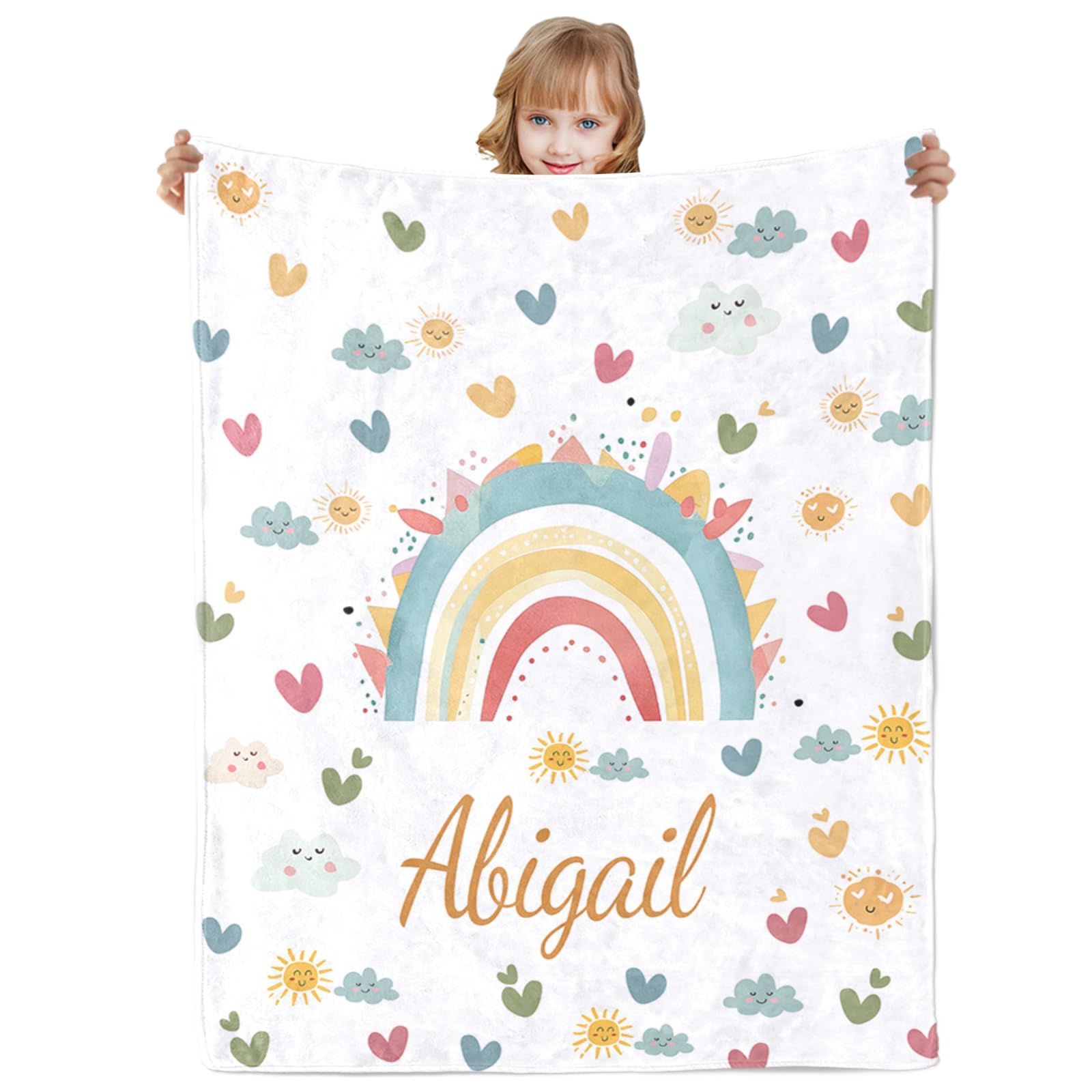 Urijk Personalised Baby Blankets,Custom Blankets with Name for Baby Boys Girls,Cartoon Rainbow name Throw Blanket for Newborn Toddler,Personalised gifts for Birthday Baby Shower Christmas โ image 1