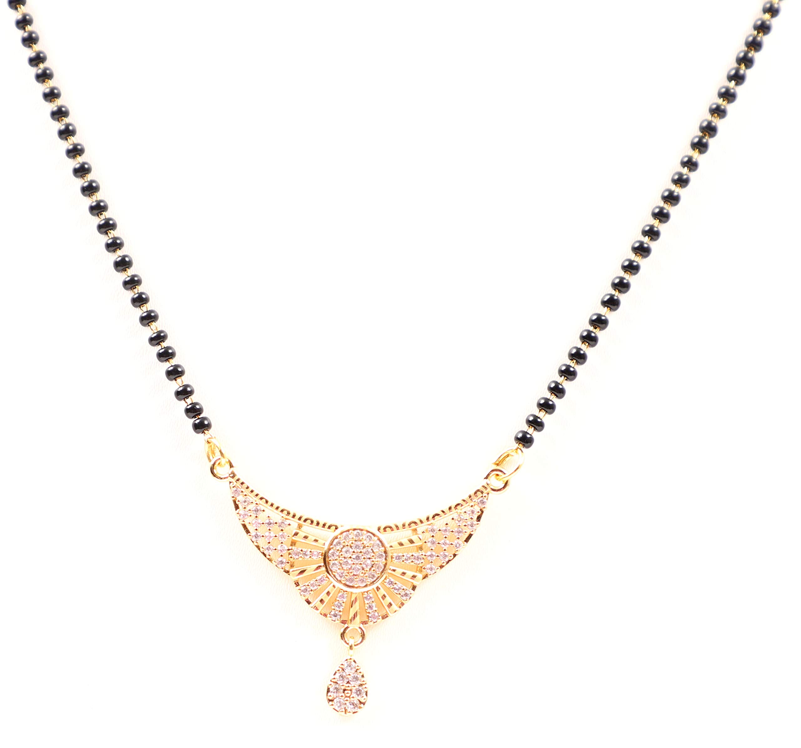 stylish DAZZLING LIGHT ELEGANT EXCLUSIVE ROSE GOLD PLATED DESIGNER MANGAL SUTRA EMBEDDED WITH AMERICAN DIAMOND WITH BLACK BEADS MALA for young Ladies/WOMEN …-image-27
