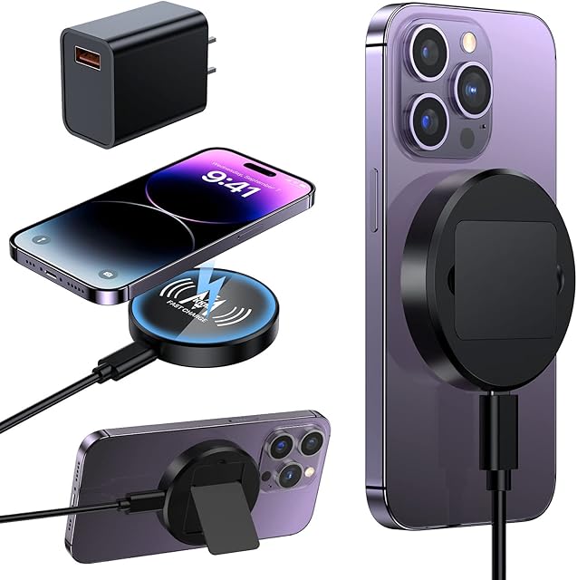 KKM Magnetic Wireless Charger, Compatible with MagSafe Charger/iPhone 13/13 Pro/13 Pro Max/12 Mini, 15W Qi Wireless Fast Charging Pad for AirPods Pro 2 (Include Adapter)
