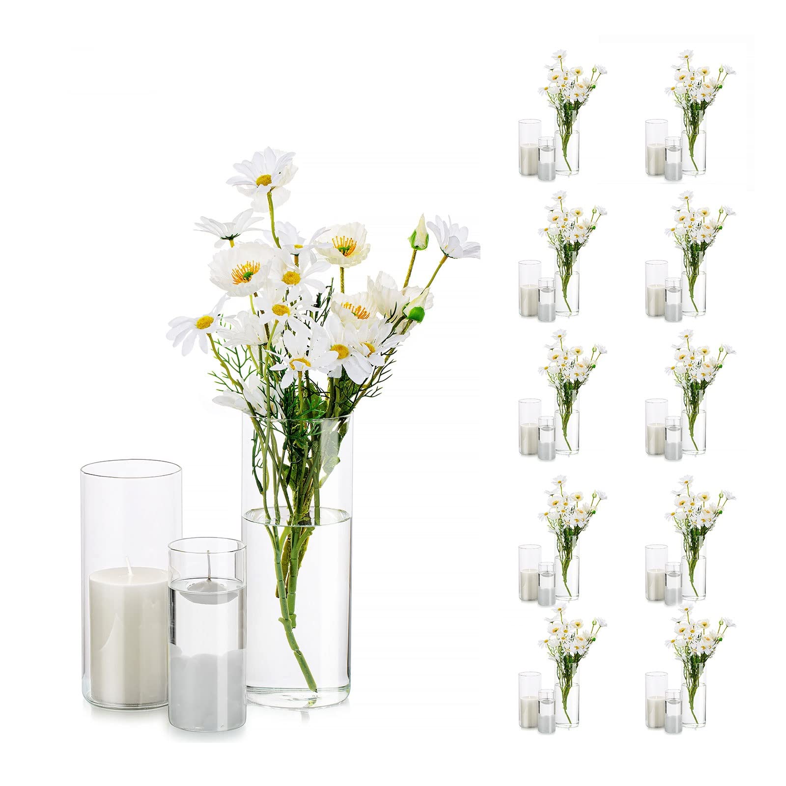 Cylinder Glass Vase Set of 30, Cylinder Vases for Centerpieces Bulk