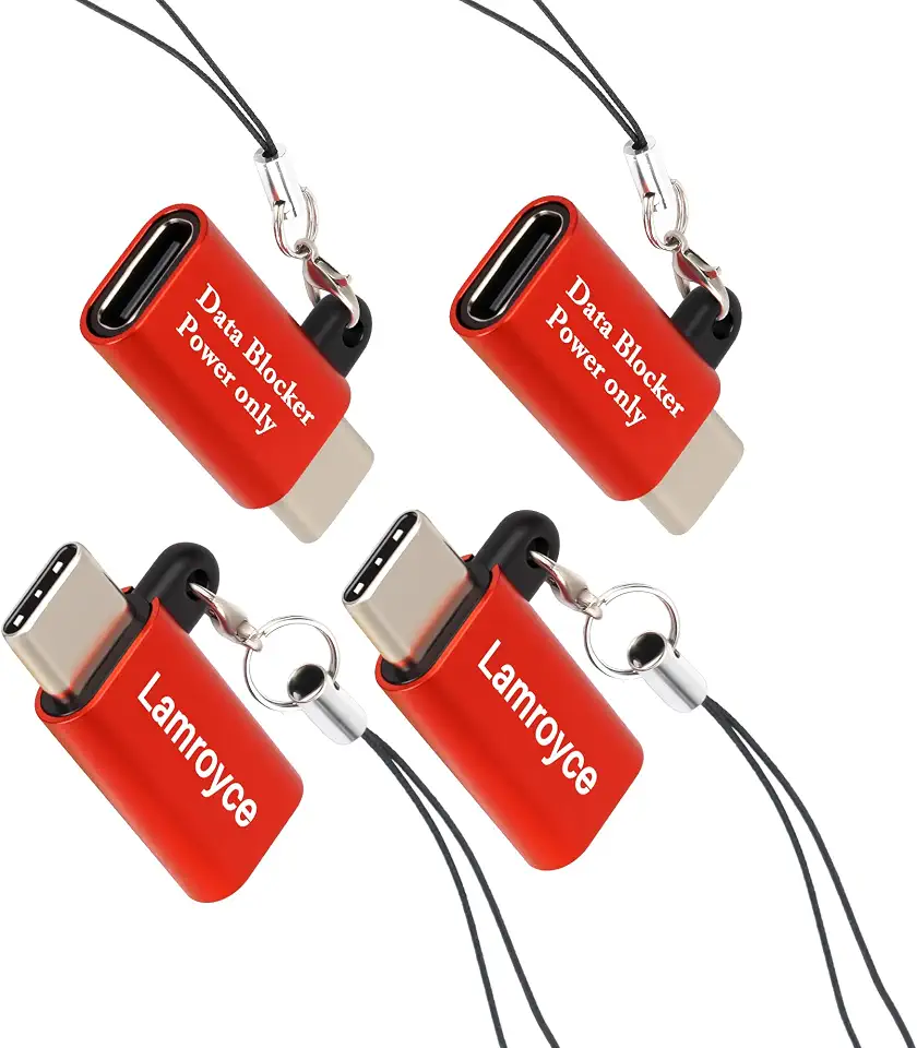 Adaptador bloqueador de dados USB C, pacote com 4, USB Tipo-C macho para fêmea apenas para conector extensor de carregamento rápido, protege contra suco, recusa hacking fornece carregamento seguro