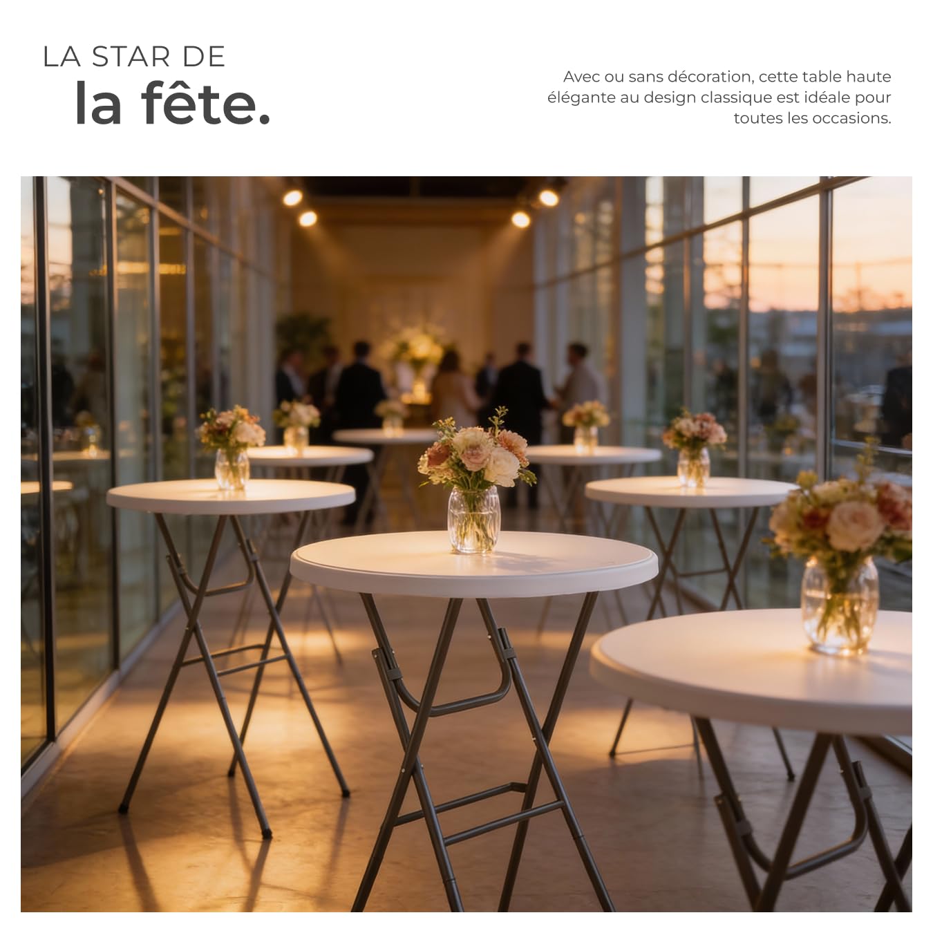 tectake® Mange Debout Table Haute Pliable Pratique et Élégante Structure légère et résistante Table d'appoint Exterieur Mariage Anniversaire Bapteme Barbecue Bar Exterieur Ø80 cm Hauteur 110 cm