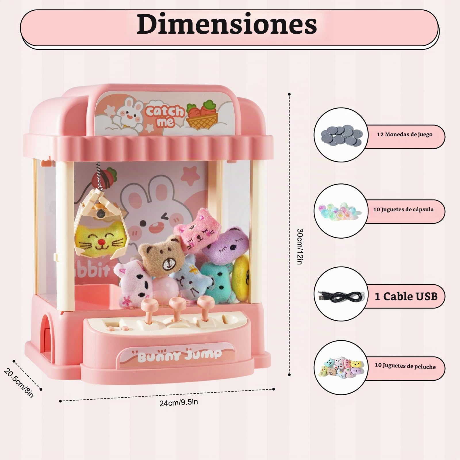 Máquina de Garras para Niños, Mini máquina de Garras con Monedas, Juguetes de Peluche y gashapons, máquina de Garras con música, Maquina de Peluches Mini(Rosa)