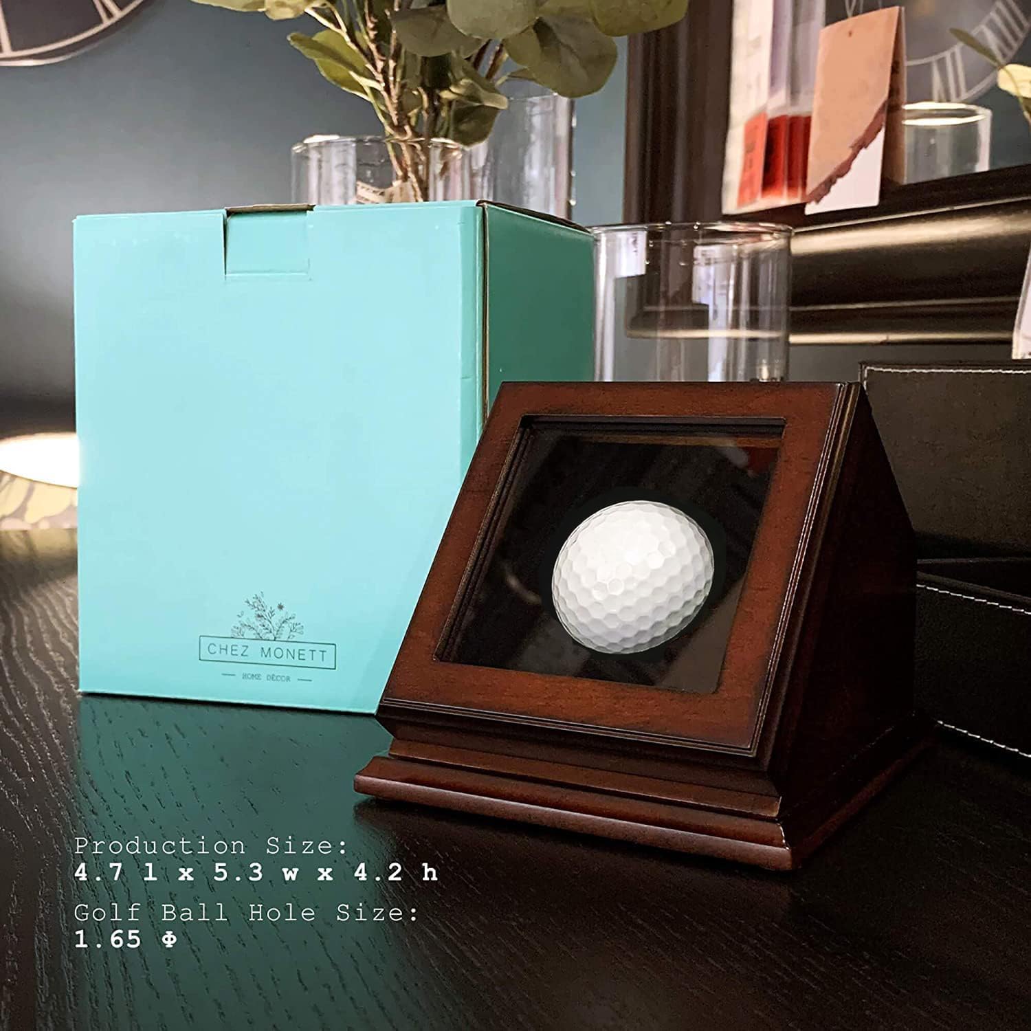 Hole-in-One Golf Ball Display Case -Custom Brass Plaque Engraving-Durable Wood & Glass Design