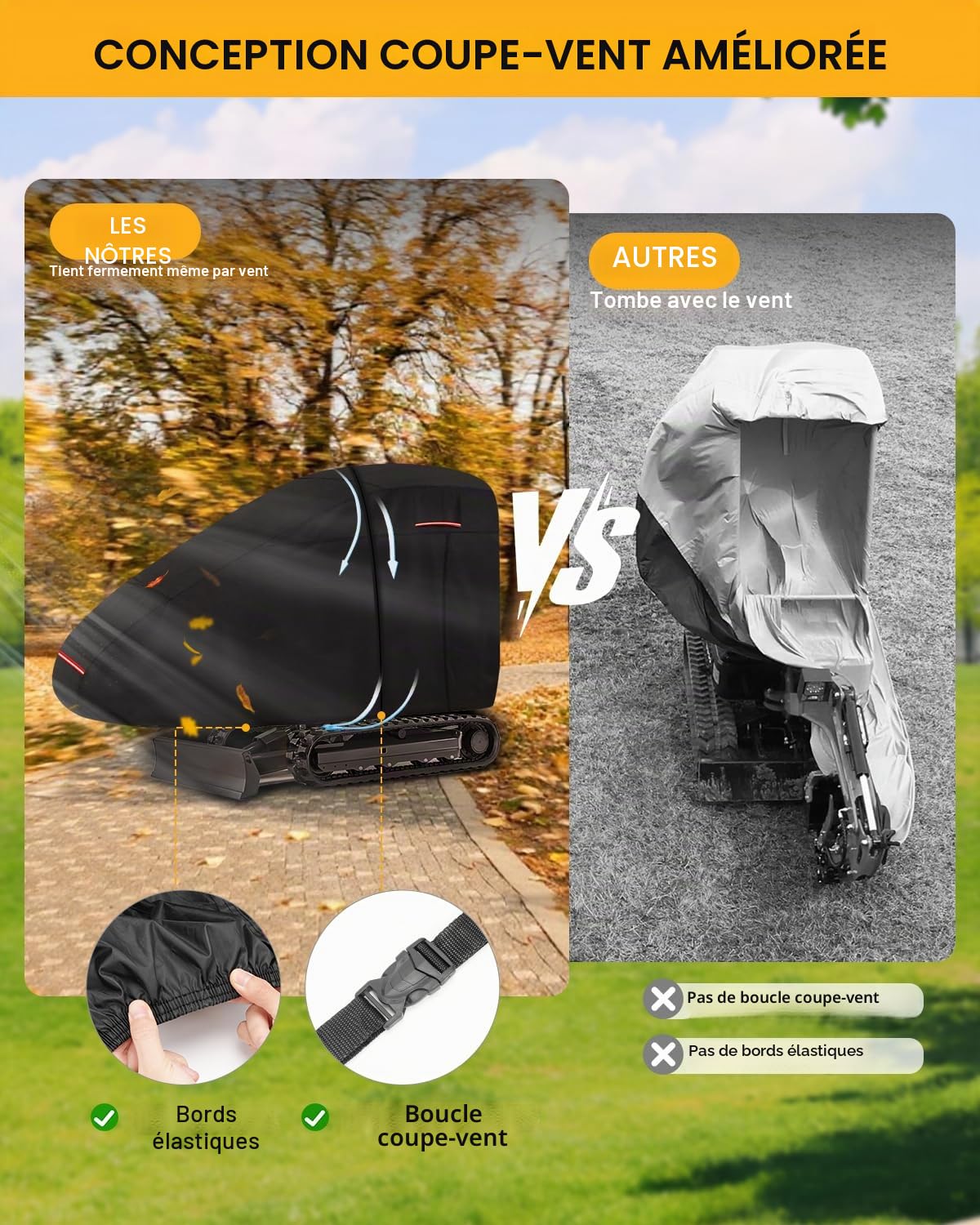 Protection Pelleteuse Housse de Pelleteuse Housse Extérieur pour Mini Pelle Protection UV Contre La Pluie avec Bande Réfléchissante Boucle Coupe-Vent et Fermeture éclair 300 x 160 x 74cm