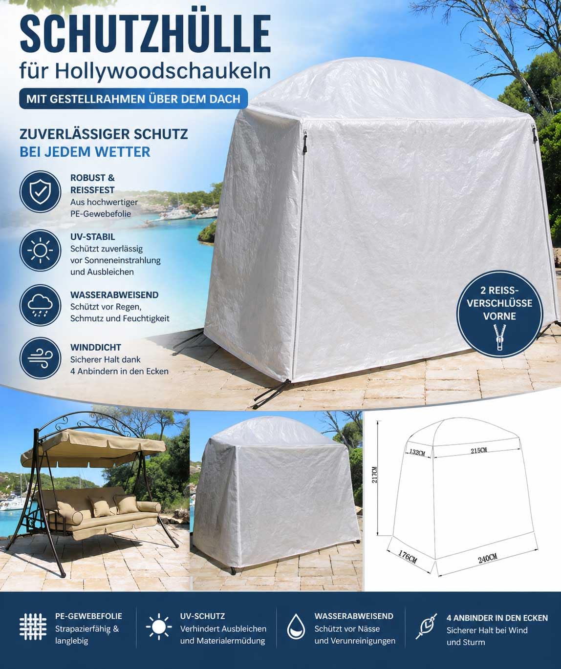 Quick-Star Nostalgie Housse de Protection pour balancelle 3 Places