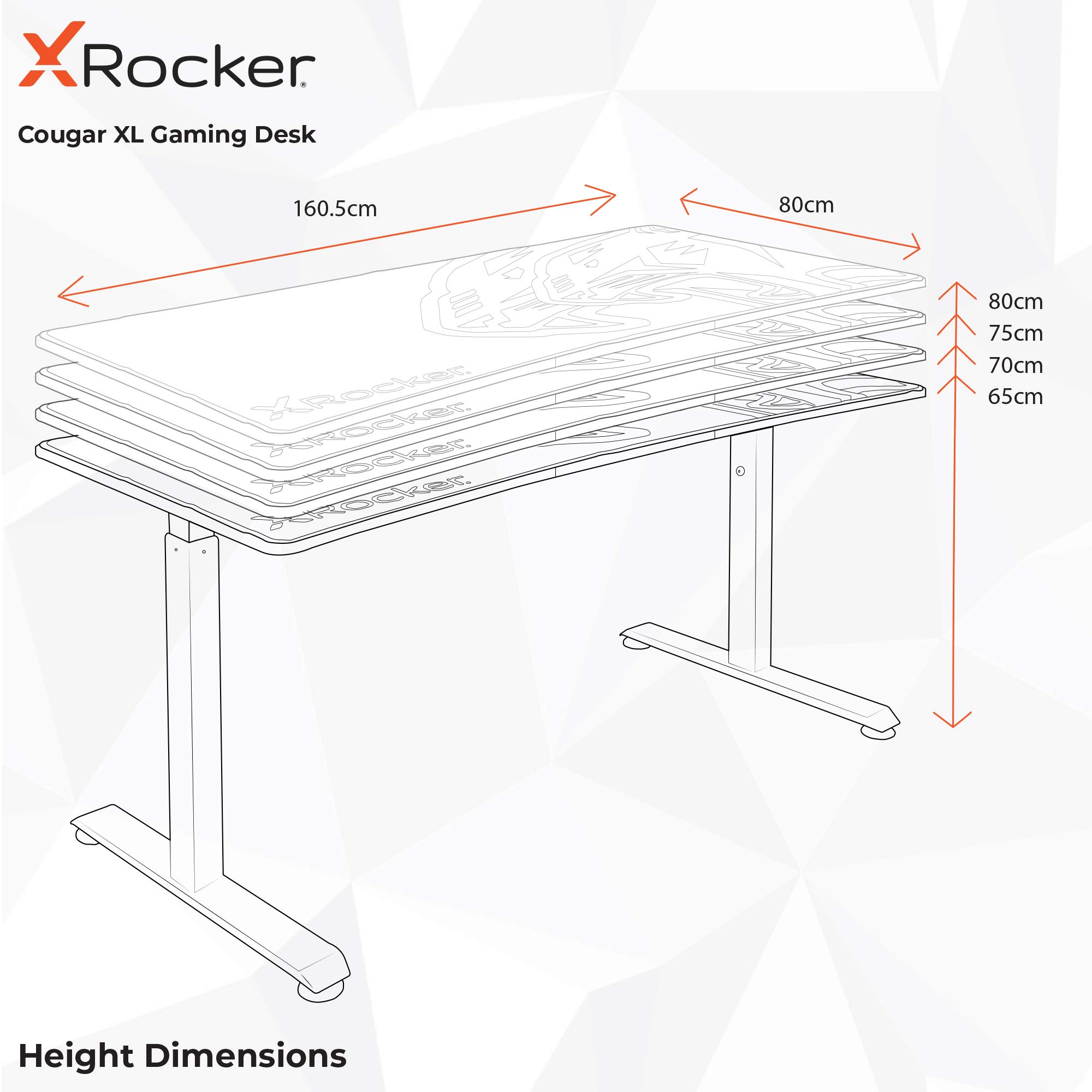 X Rocker Cougar XL Escritorio y estación de Trabajo para Juegos de Altura Ajustable, Mesa de computadora de Metal Resistente con Alfombrilla de ratón Grande, portavasos y Bandeja para Cables – Negro