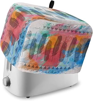Medi-eval Feather 4 Slice Toaster Cover Small Appliance Cover Toaster Dustproof Fingerprint Protectors Machine Washable, Bohemia Abstract Geometric Shabby Chic Art
