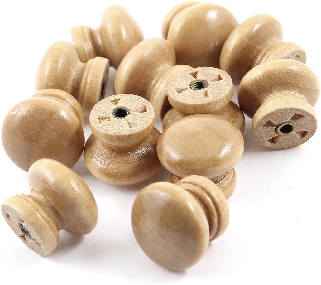 uxcell 12pcs Light Color Wood Cabinet Closet Drawer Door Pulls Knobs Handles for Dresser Drawer Wardrobe, Brown