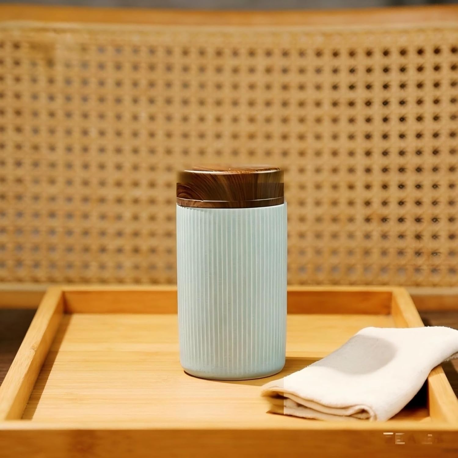 Celadon Tea Canister, 380ml 12.9oz, Household Travel Portable Sealed Tea Storage Jar