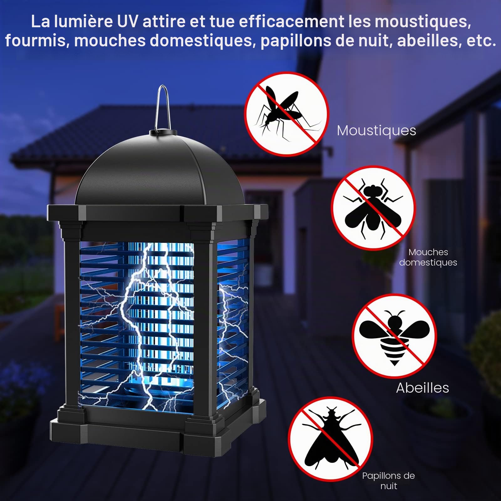 Lampe Anti Moustique 20W 4300V, Tue Mouche Electrique IPX4