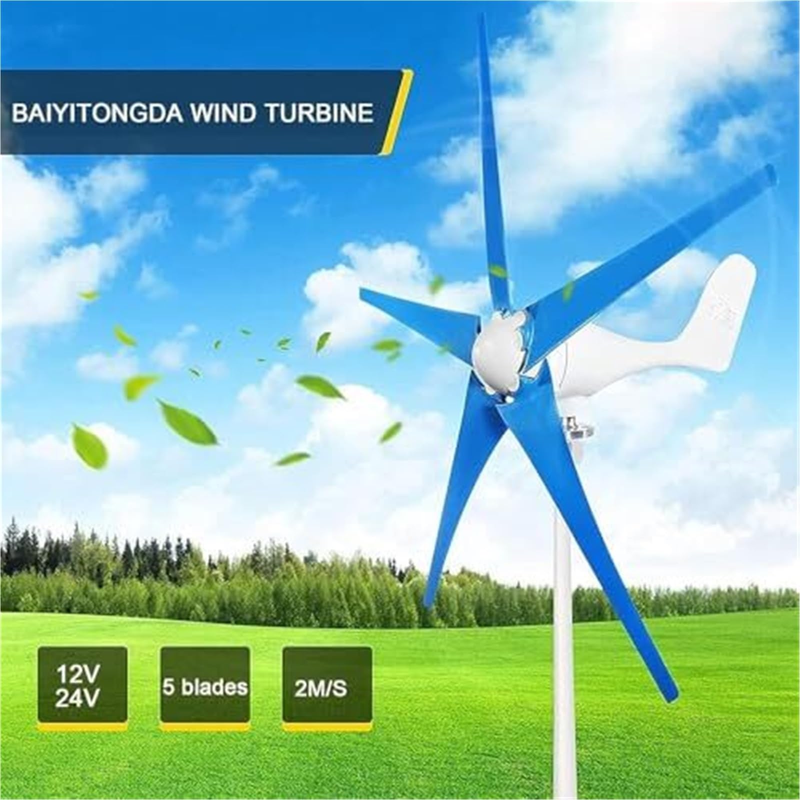 Zestaw generatora turbiny wiatrowej 5000 W, 12 V/24 V/48 V, 5-łopatowy system turbiny wiatrowej, z inteligentnym sterownikiem wiatru, idealny do rozwiązań zasilania poza siecią (24 V)