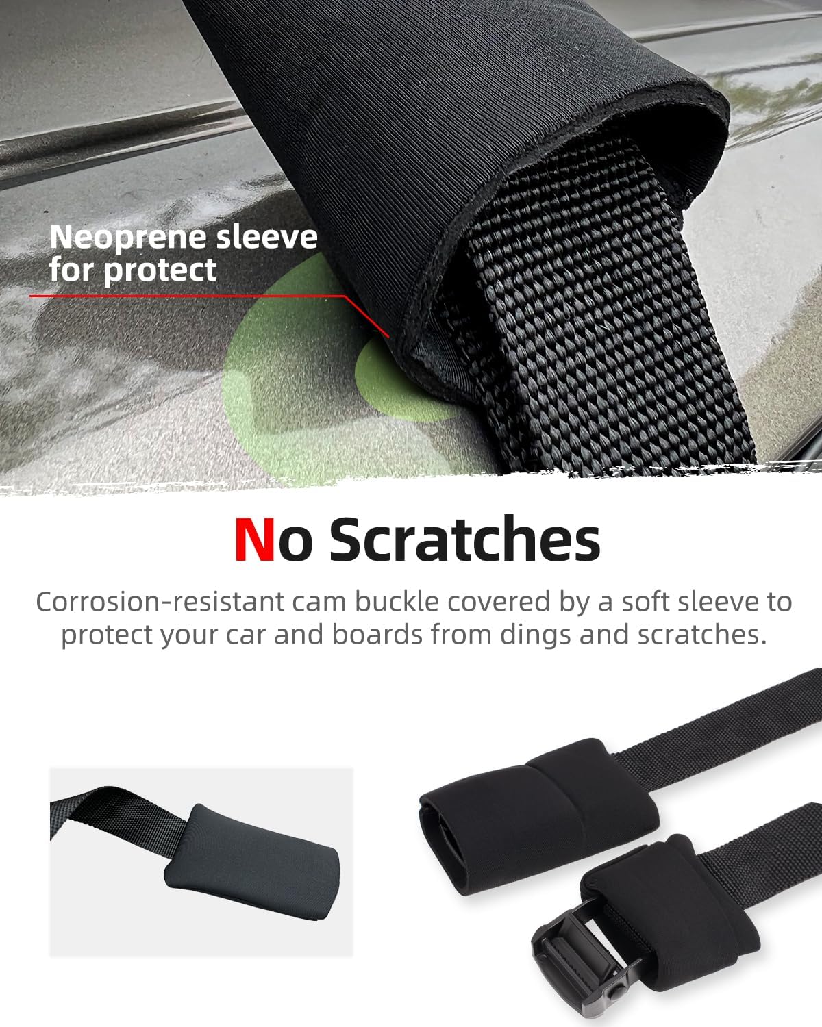 Abahub Soft Roof Rack Pads with 2 Tie Down Straps, 2 Tie Down Ropes, 2 Hood Loops and Storage Bag, for Surfboard, Kayak, Canoe, Heavy Duty Universal Car Roof Racks System (Use with Cross Bar) - Image 6