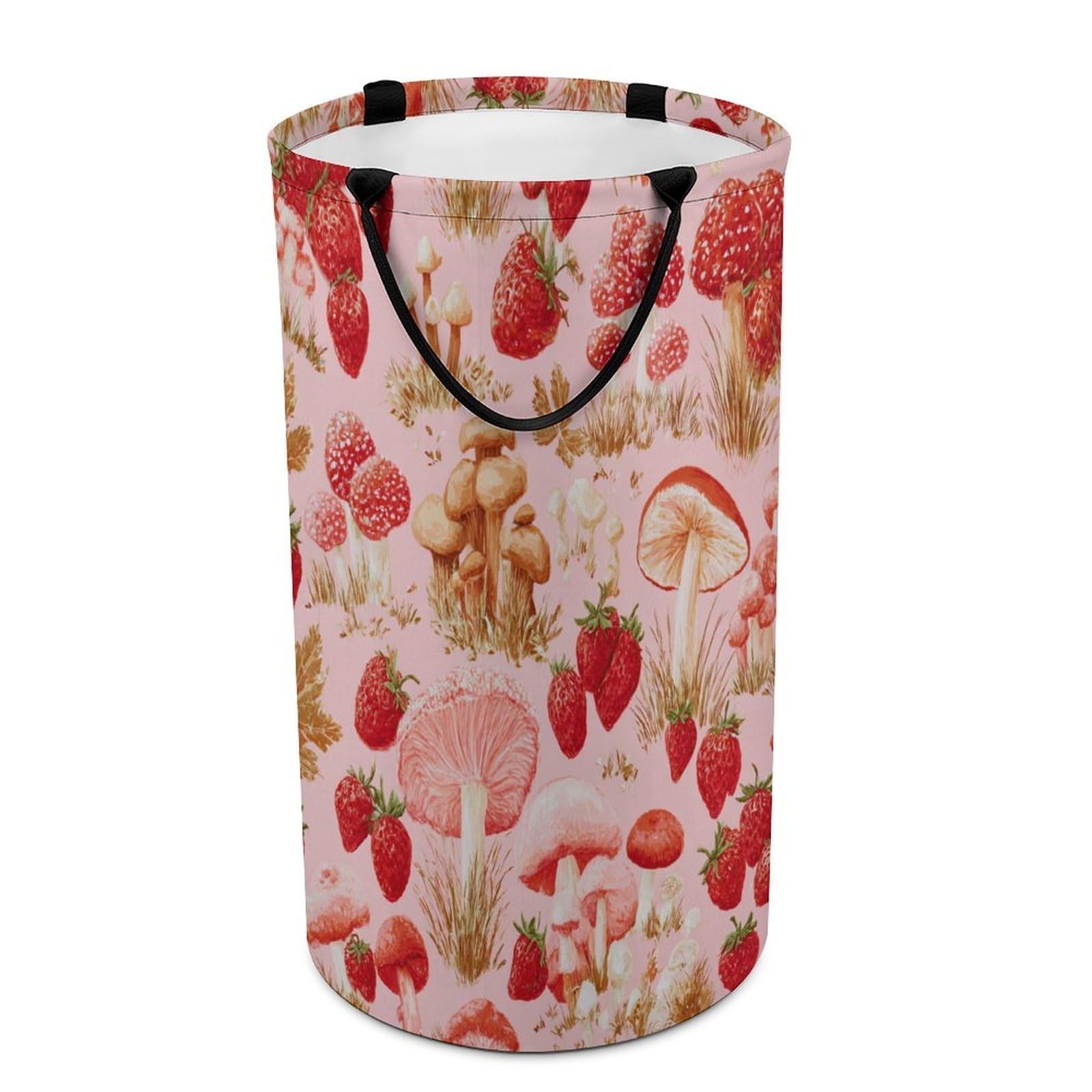 LUYYSKY Fantasy Boho Fruit Strawberries Collapsible Dirty Clothes Basket, Modern Vintage Botanical Plants Strawberry Mushrooms Portable Clothes Storage Basket