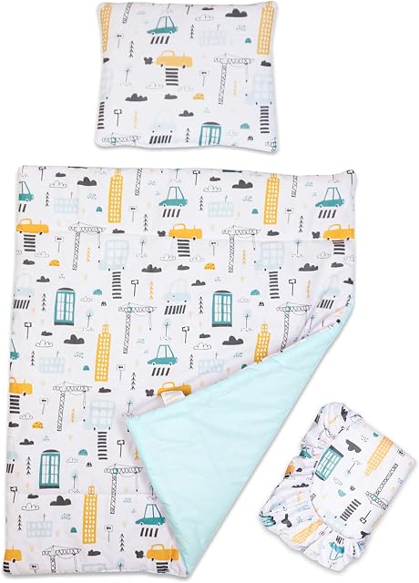 3 piece set Duvet Cover Pillowcase and Fitted Sheet for Swinging 90x40 cm Baby Crib Cradle (City)