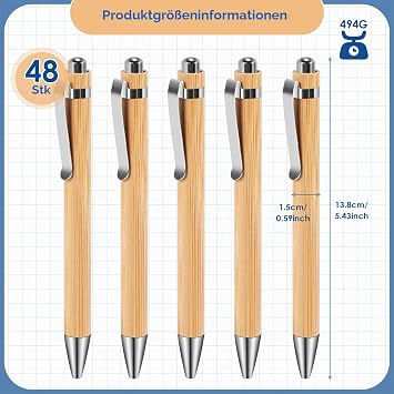 48-Piece Bamboo Ballpoint Pen Set Ergonomic for Everyday Use Office School Needs - Writing Accessories Gifts Blue Ink