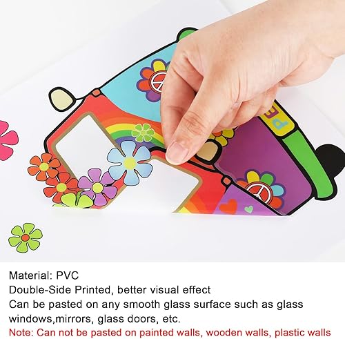 Miniatura 6 de Whaline 9 hojas de calcomanías de ventana hippie de los años 60, retro, de doble cara, flores coloridas, gnomo, calcomanías para ventana, hippie,