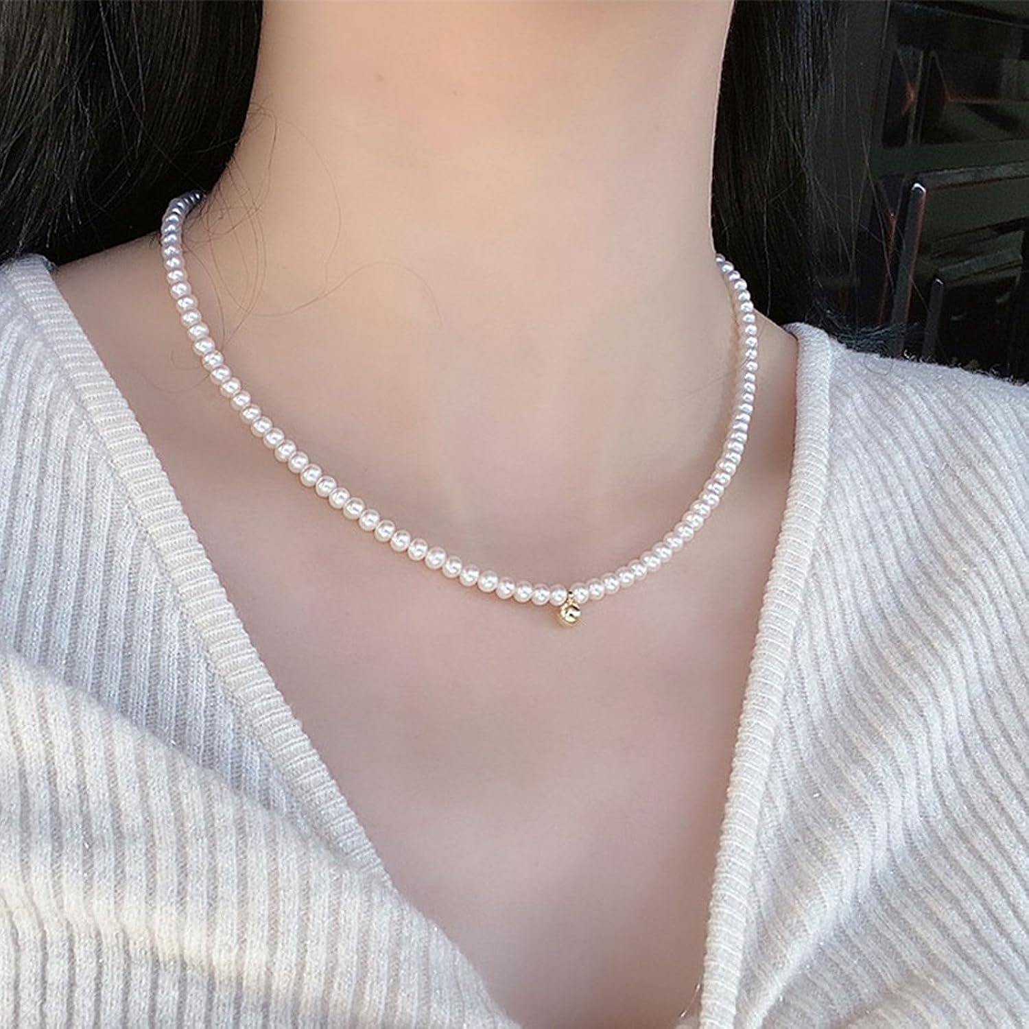 Long Strand Pearl Necklace, Freshwater Pearl Sweater Necklaces for Women, Real Pearl Strand Necklaces Jewelry, 4-4.5MM