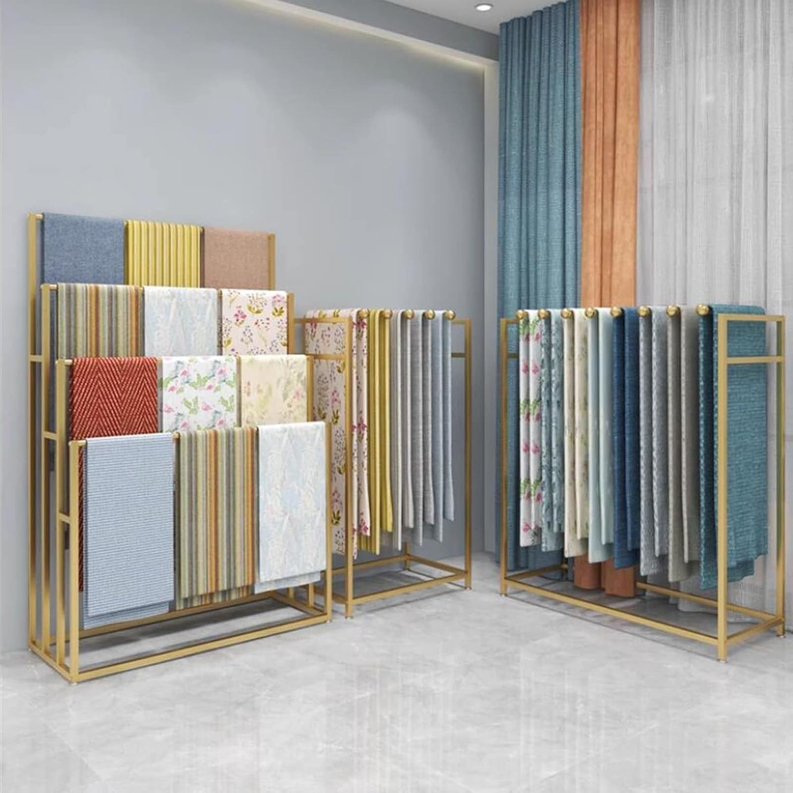 Generico Espositore in Metallo per Tessuti, Organizer da Pavimento per trapunte, Campioni, Asciugamani e Sciarpe - per Boutique e Uso Domestico (Oro, 100 cm/39") - Elegante Soluzione di archiviazione