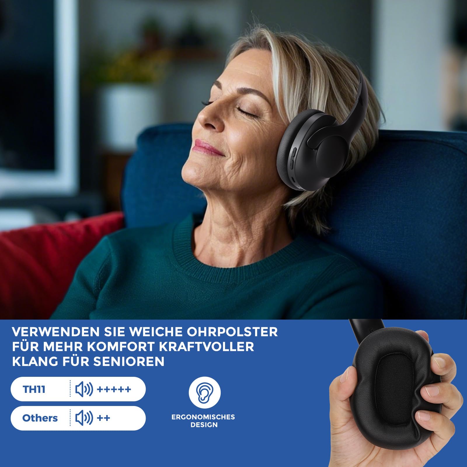 Wireless Kopfhörer zum Fernsehen mit Sender, Over-Ear Bluetooth 5.3 TV-Headset für Senioren,295ft Reichweite mit optischen, AUX, RCA und USB, hohe Lautstärke, Keine Verzögerung,Holzkohle