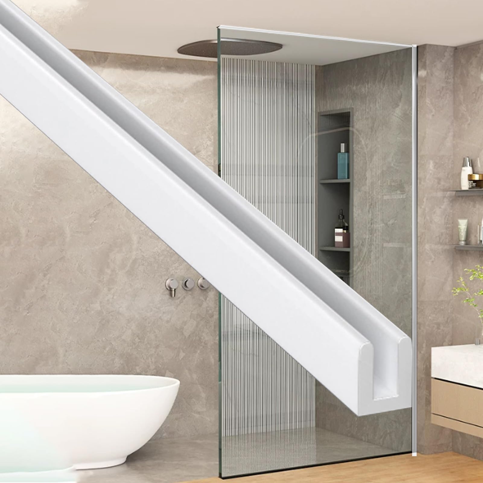 Minglez 8 Mm (5/16) Frameless Shower Door Deep U-Channel 1/8" 3/16" 5/16" 5/8", Glass Edge Retainer Trim For Shower Enclosure, Aluminum Profile Slot For Balcony Railing(/16"),White)