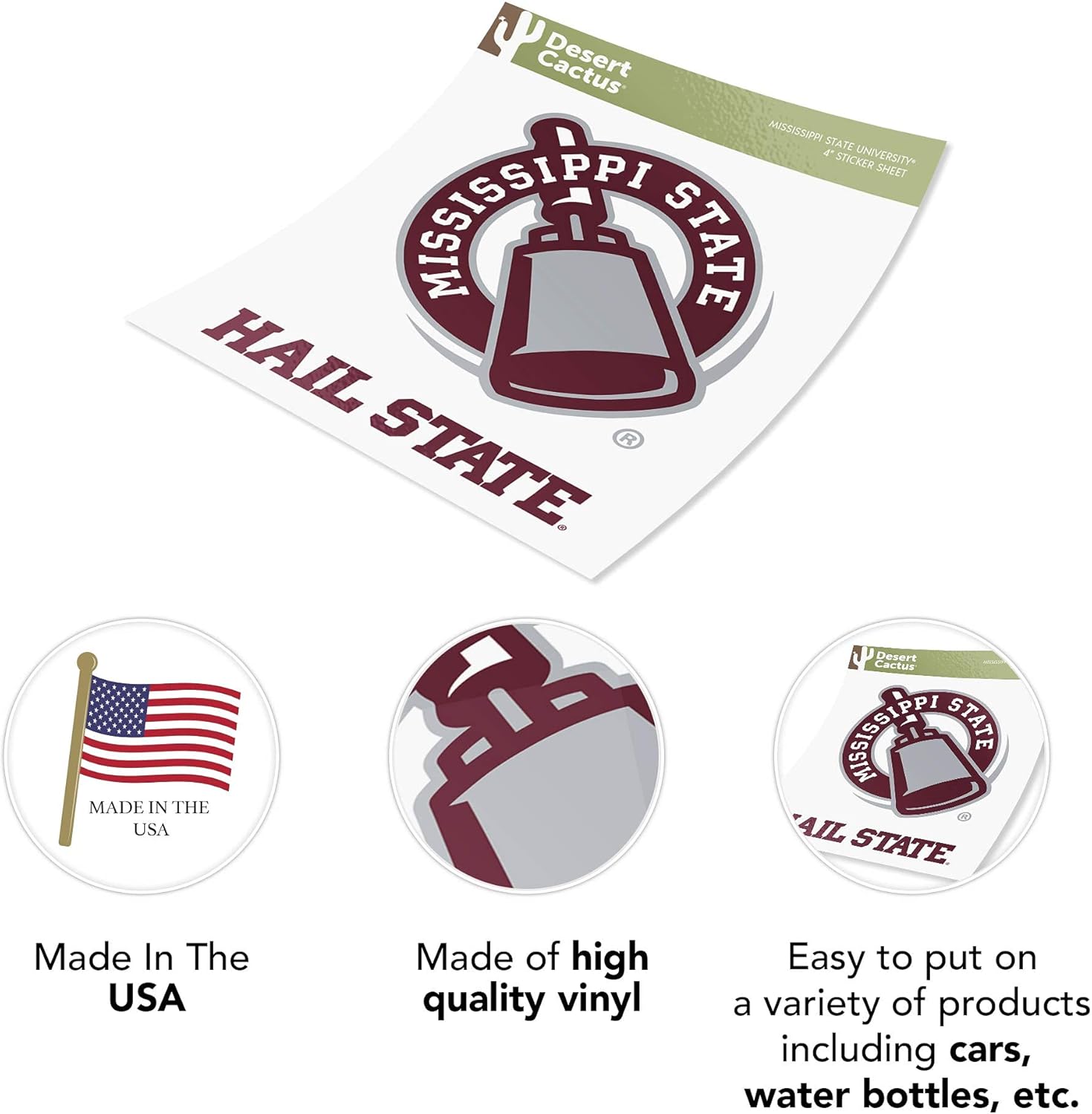 Desert Cactus Mississippi State University Sticker Mississippi State Bulldogs Vinyl Decal Laptop Water Bottle Car Scrapbook Sheet (4 Inch Set V1) - Image 5