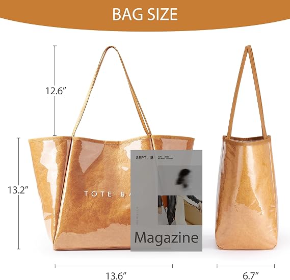 KALIDI PVC Tote Bag Women Large Kraft Paper Travel Beach Bag Jelly Purses