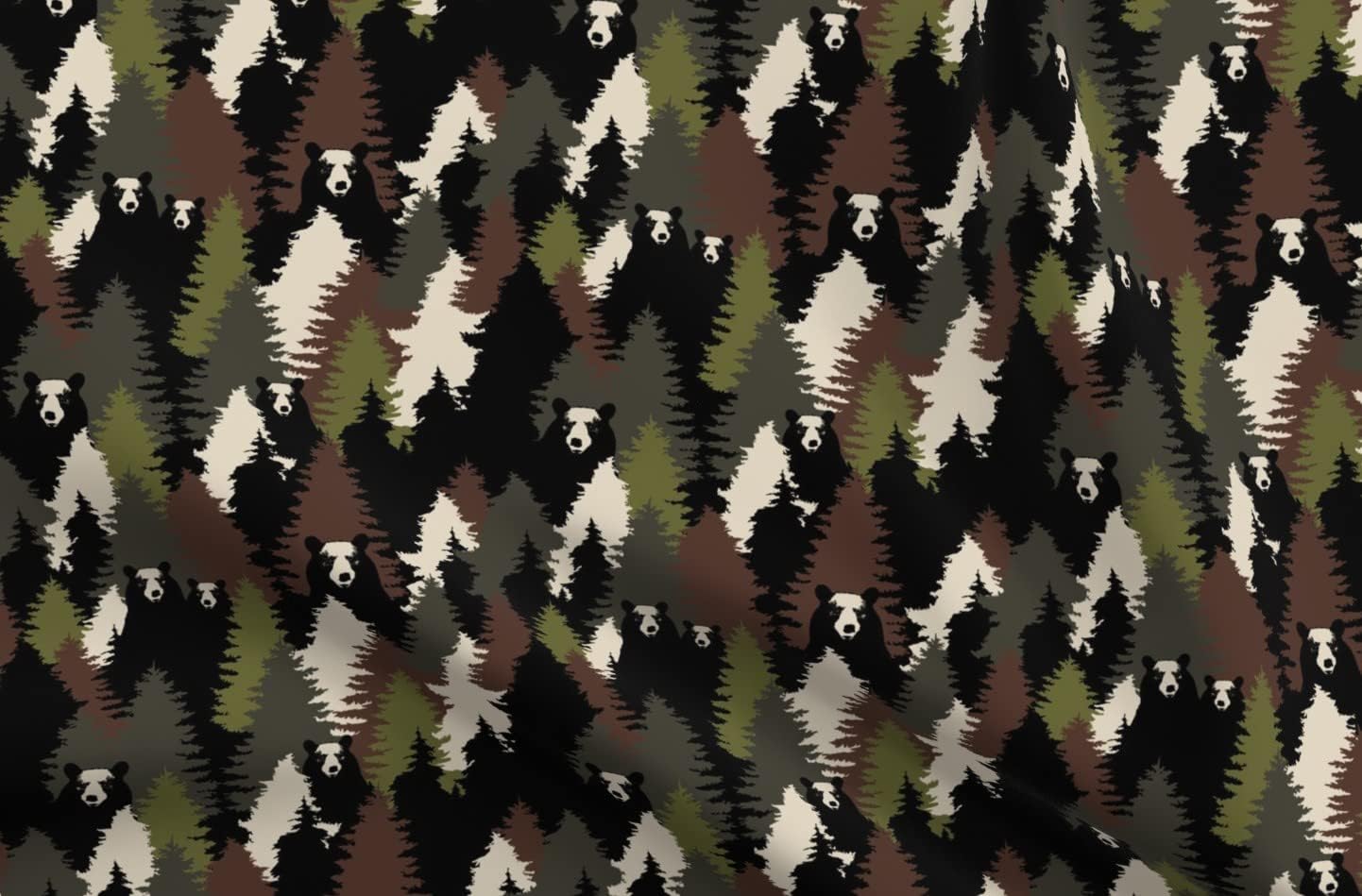 Spoonflower Fabric - Bears Camouflage Forest Bear Black Brown Woods Woodland Wilderness Printed on Organic Cotton Sateen Fabric by The Yard - Sewing Quilting Apparel Home Decor