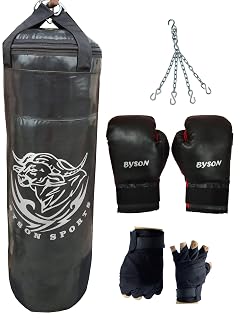 Byson Mighty Warriors Boxing Kit Set for Junior and Senior (36inch Punching Bag,12OZ Boxing Gloves,Chain and Hand Wrap) Heavy Bag
