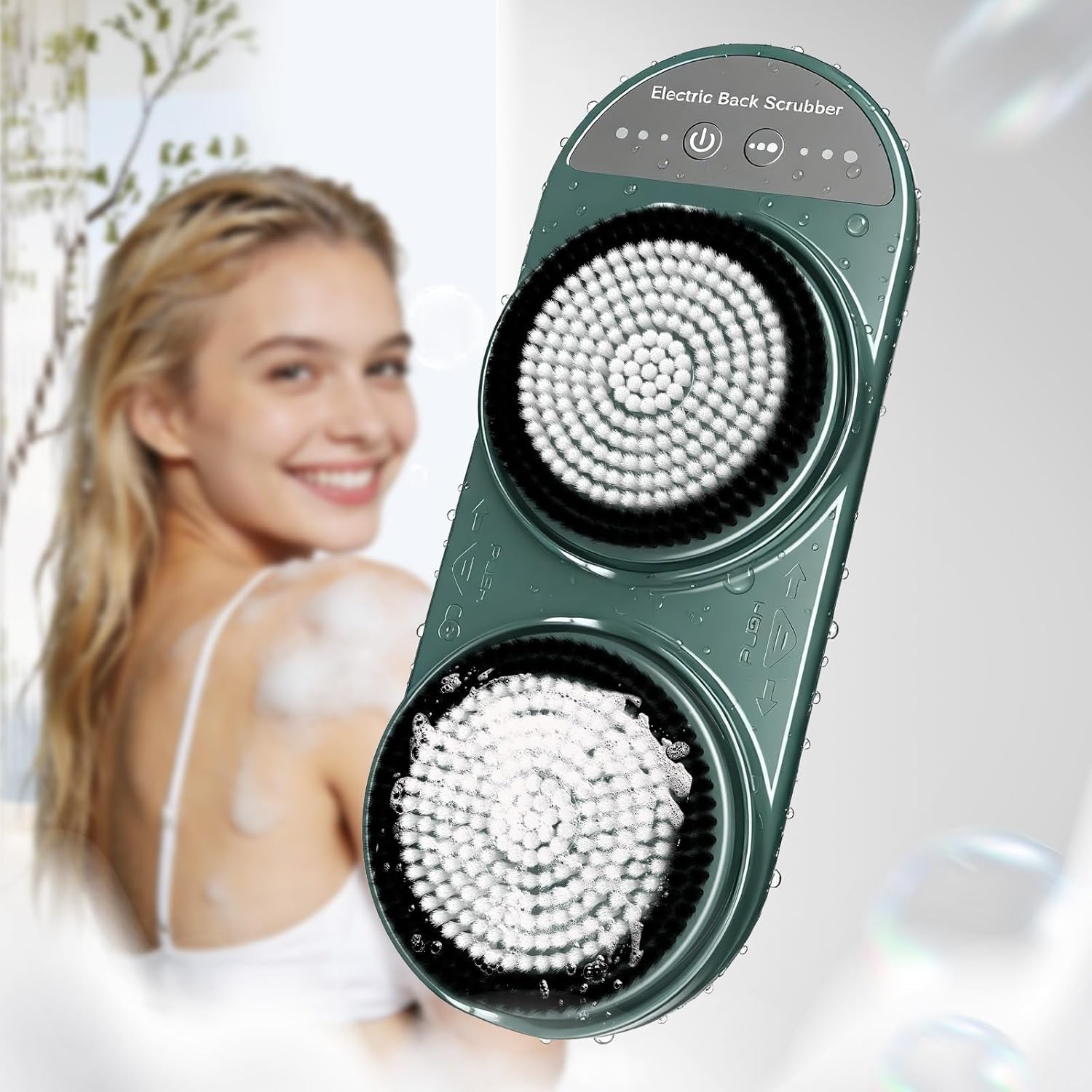 Electric Back Scrubber for Shower - Wall Mounted Exfoliating Brush, Hands-Free Automatic Body Scrubber, 3-Speed Adjustment with 2 Spin Skin Bath Brush Heads,IPX7 Waterproof