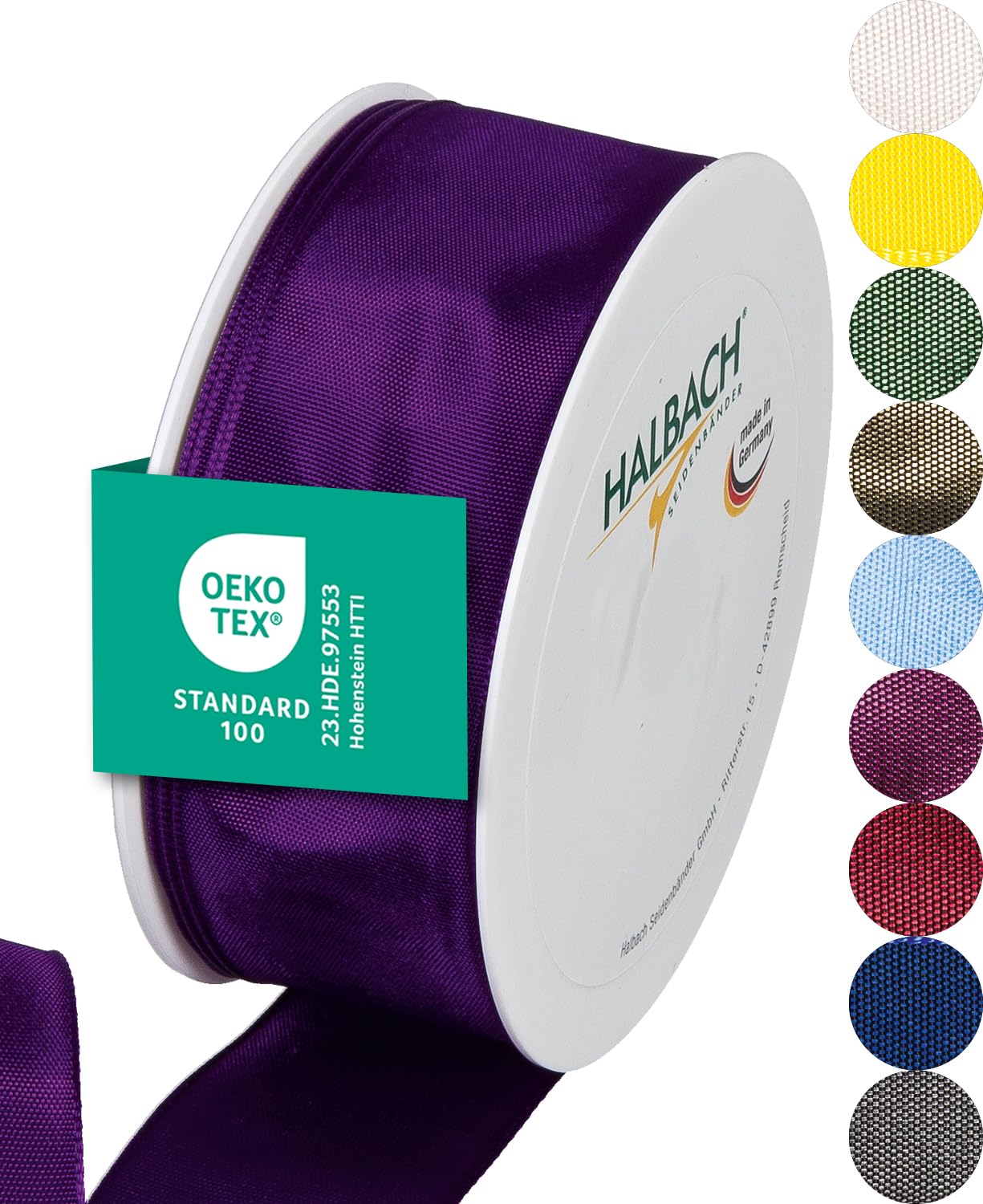 Halbach Seidenbänder Premium Geschenkband mit Drahtkante | Breite 40mm Länge 25m | Öko-Tex 100 zertifiziertes Schleifenband | Taftband Made in Germany, Farbe: fliederfarben