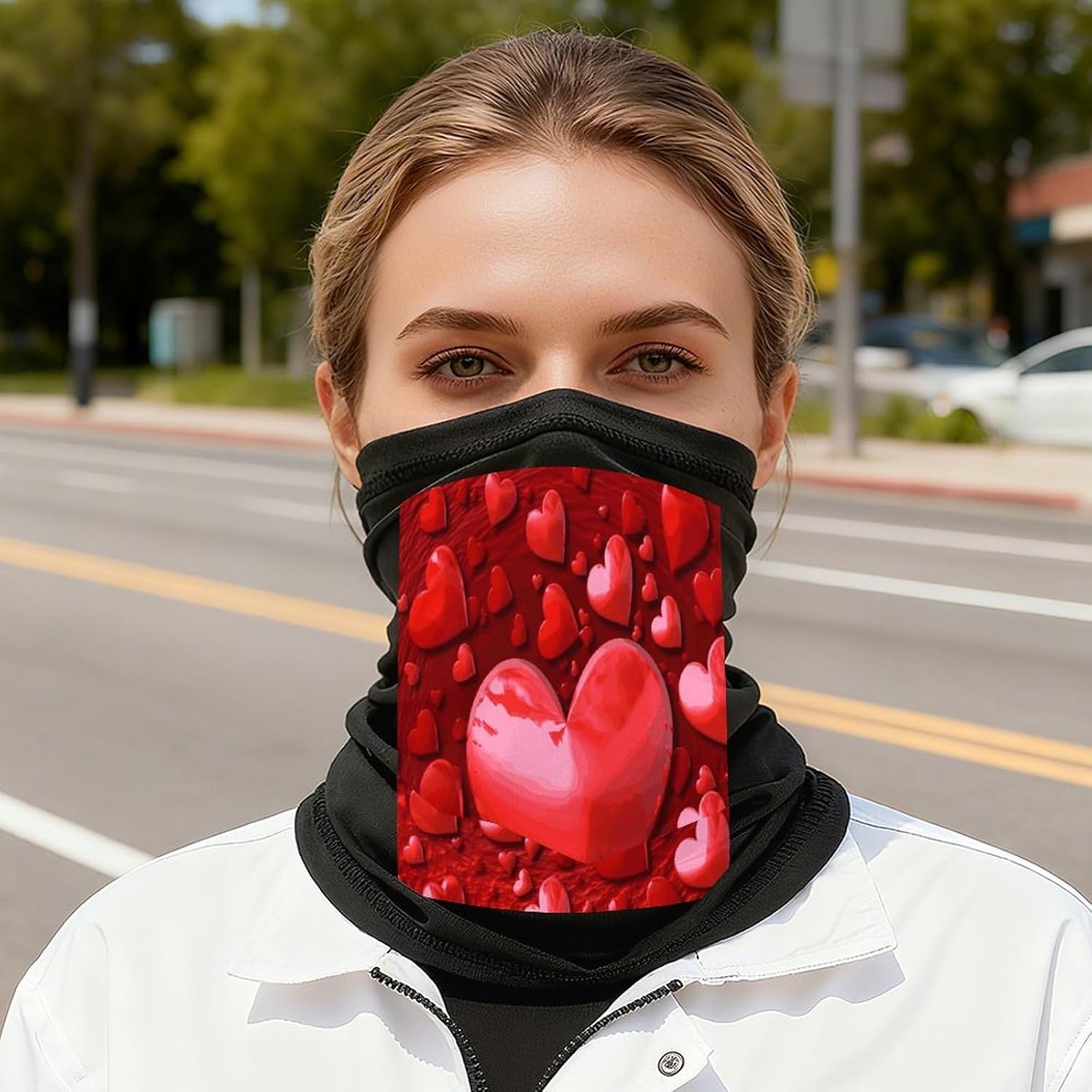 Red Hearts Love Face Mask for Men Women,Neck Gaiter Sunscreen Breathable,Face Cover for Skiing Fishing Hiking Cycling