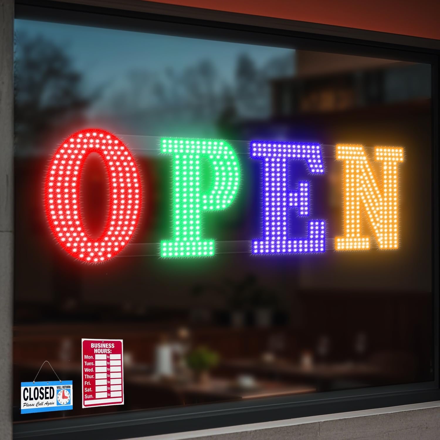 LemonNova 30'' x 10" Large Open Signs for Business, Super Bright LED Open Closed Sign with Hanging Installation, Light Up Sign for Bar Store Restaurant Office Hotel Salon Red&Green&Blue&Yellow