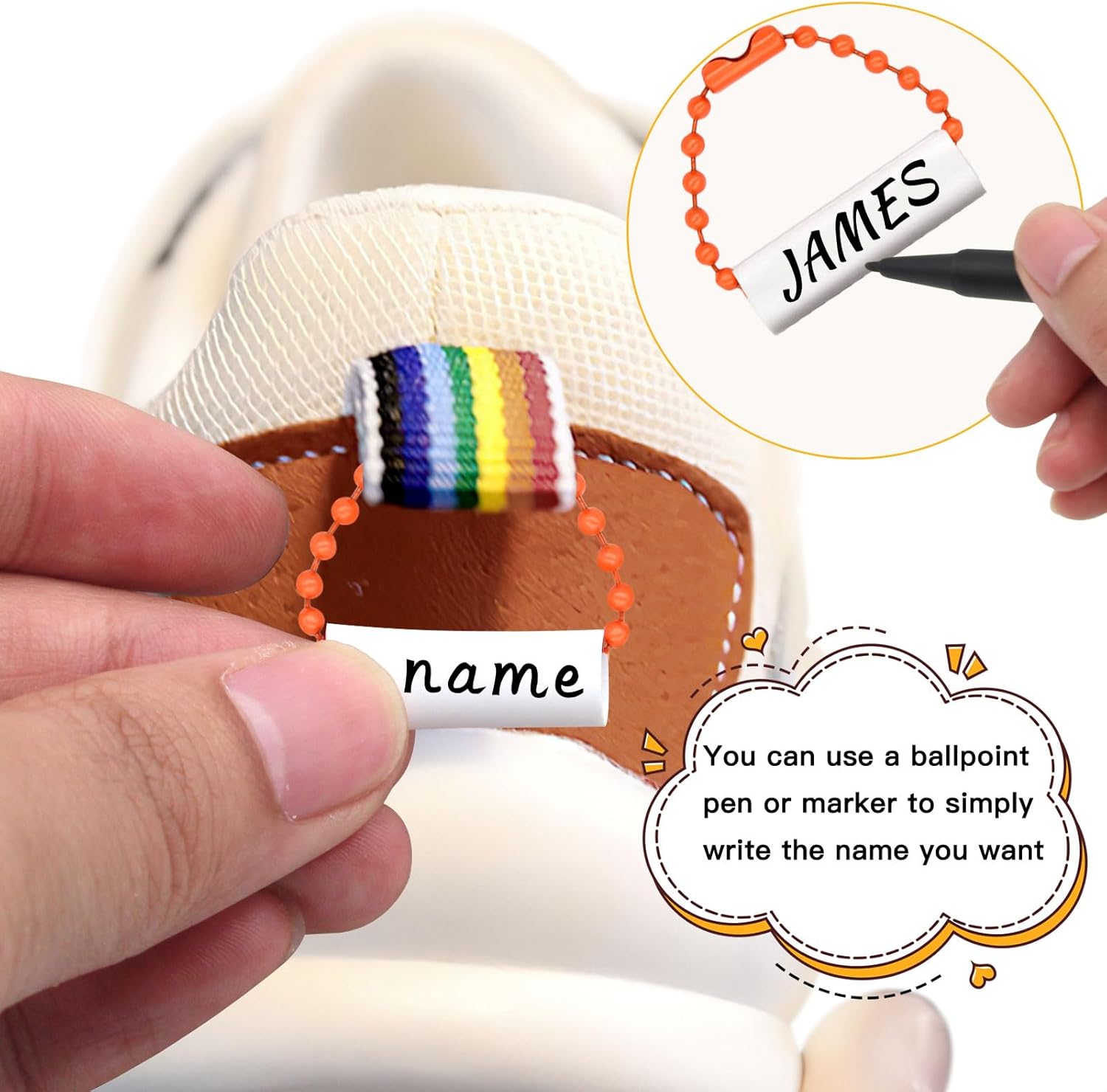 40PCS Child ID Tags,Waterproof Shoe Tags,Kids Backpack Labels,Luggage Tags,Wine Glass Markers for Drinks,Daycare Essentials,with Removable Colorful Bead Chain - Image 2