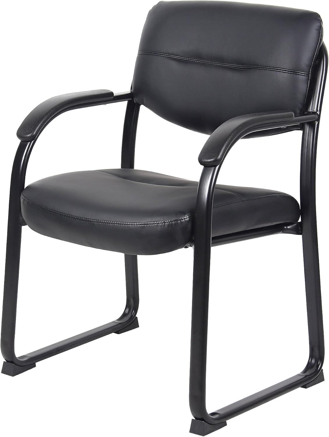 Boss Office Products Leather Sled Base Side Chair with Arms in Black (B9519)
