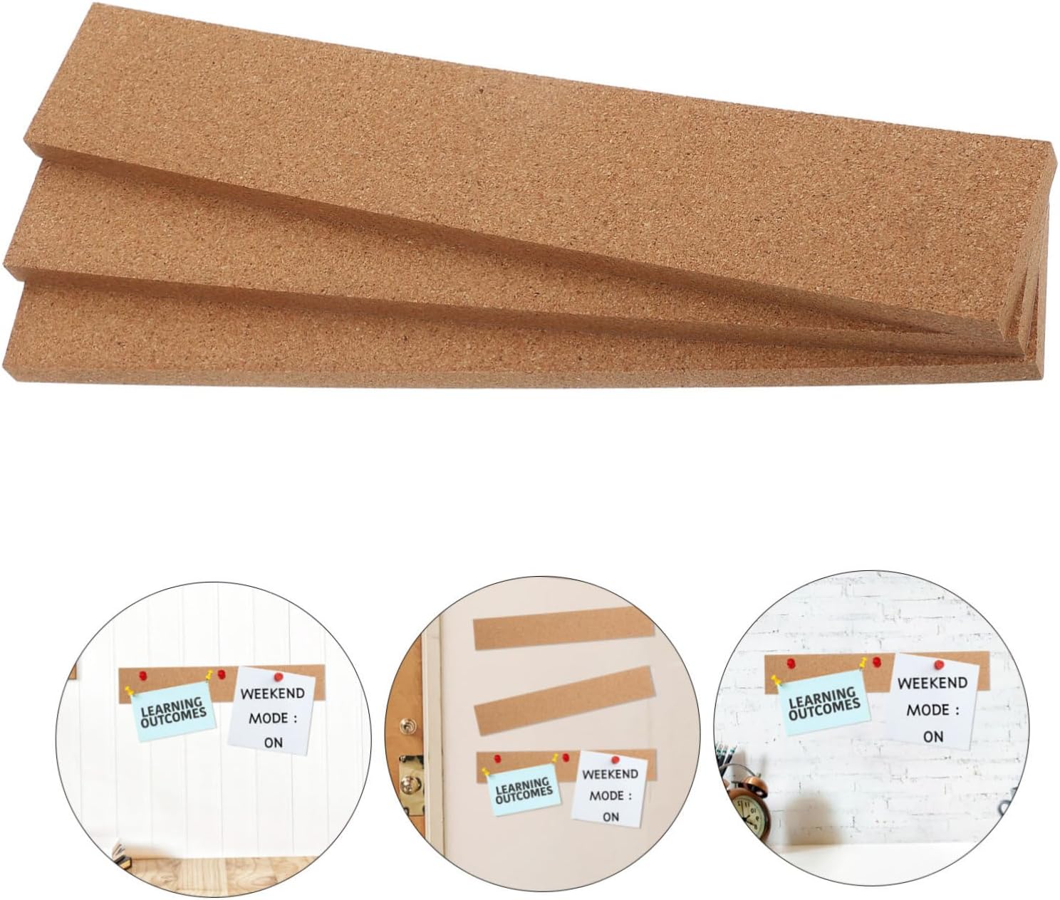 3pcs Cork Board Strips Adhesive Backing Cork Strip Tiles for Wall Decor Bulletin Board for Memo Wall Organizer