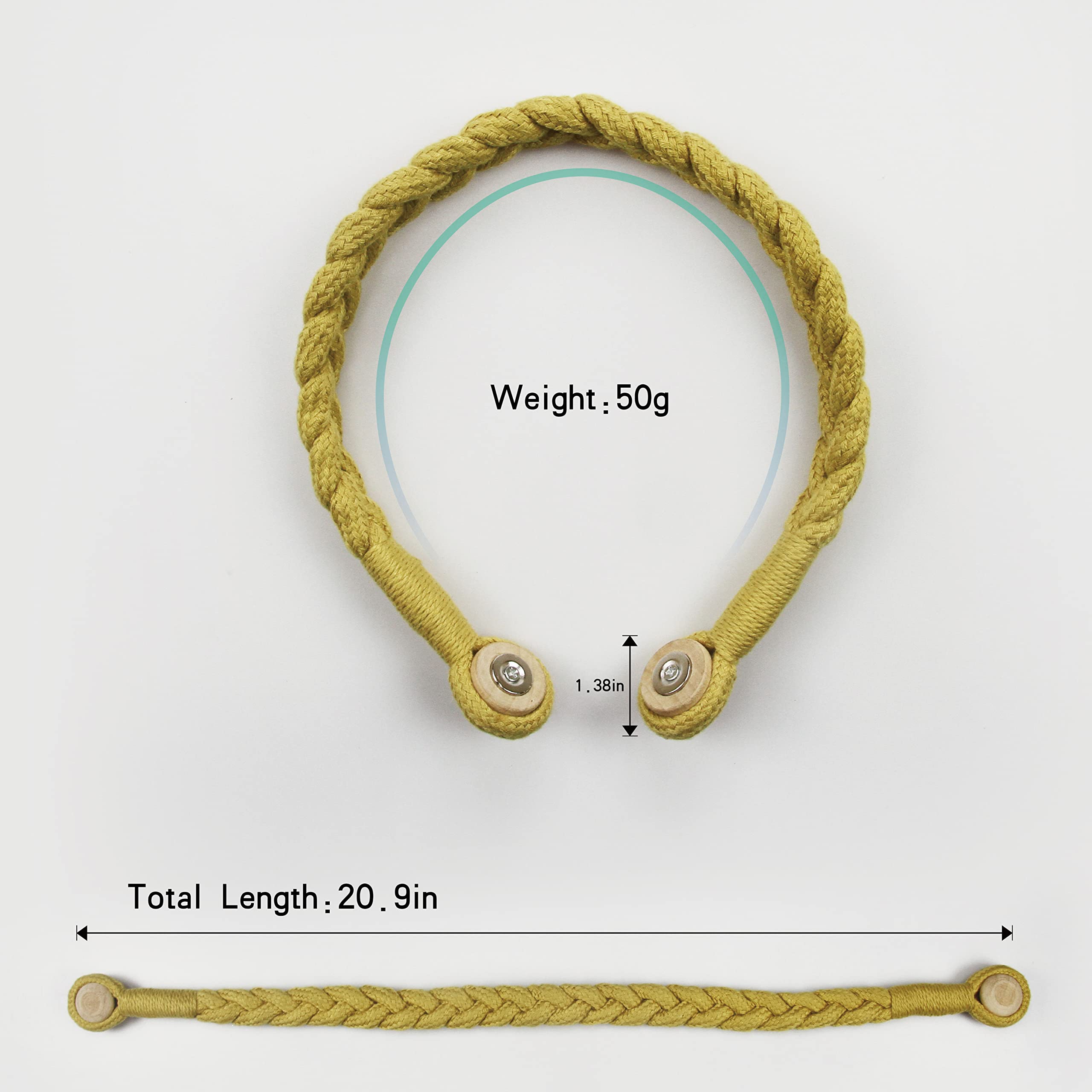 Lot de 6 embrasses de rideaux magnétiques douces en coton tissé à la main avec boucle en bois durable pour la décoration de la maison ou du bureau (doré, 6)