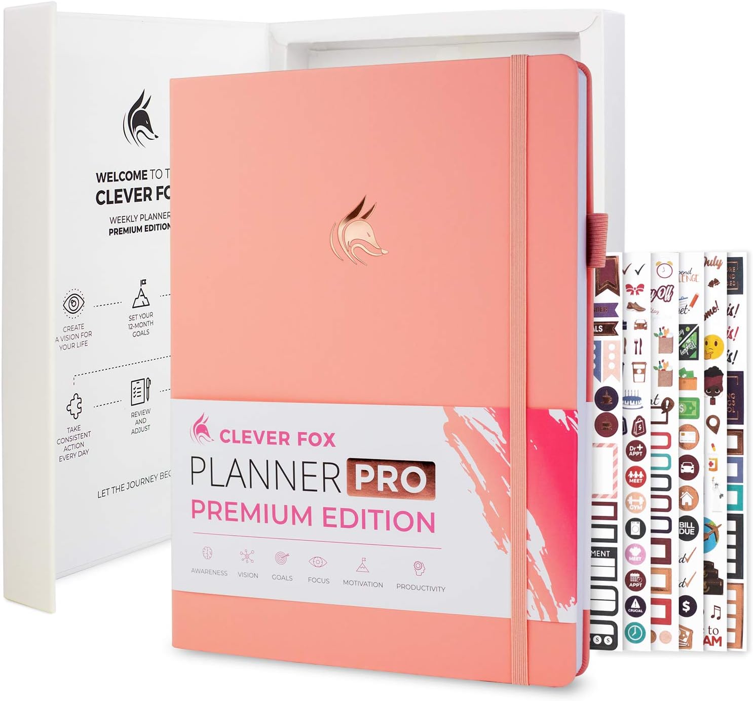 Planner Pro Premium Edition– Luxurious Weekly & Monthly Planner + Budget Planner Organizer for Productivity & Reaching Goals, Undated, A4 Hardcover + Keepsake Box, Lasts 1 Year, Peach Pink