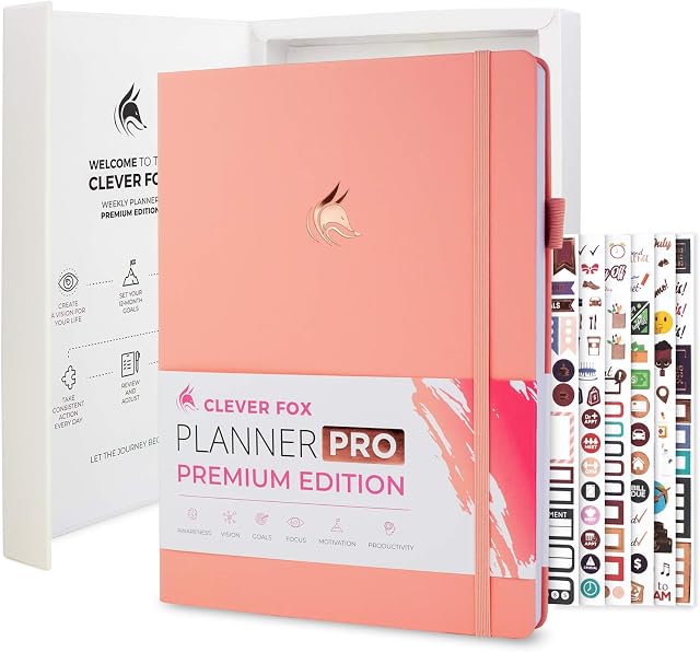 Clever Fox Planner Pro Premium Edition Luxurious Weekly & Monthly Planner + Budget Planner Organizer for Productivity & Reaching Goals, Undated, A4 Hardcover + Keepsake Box, Lasts 1 Year, Peach Pink