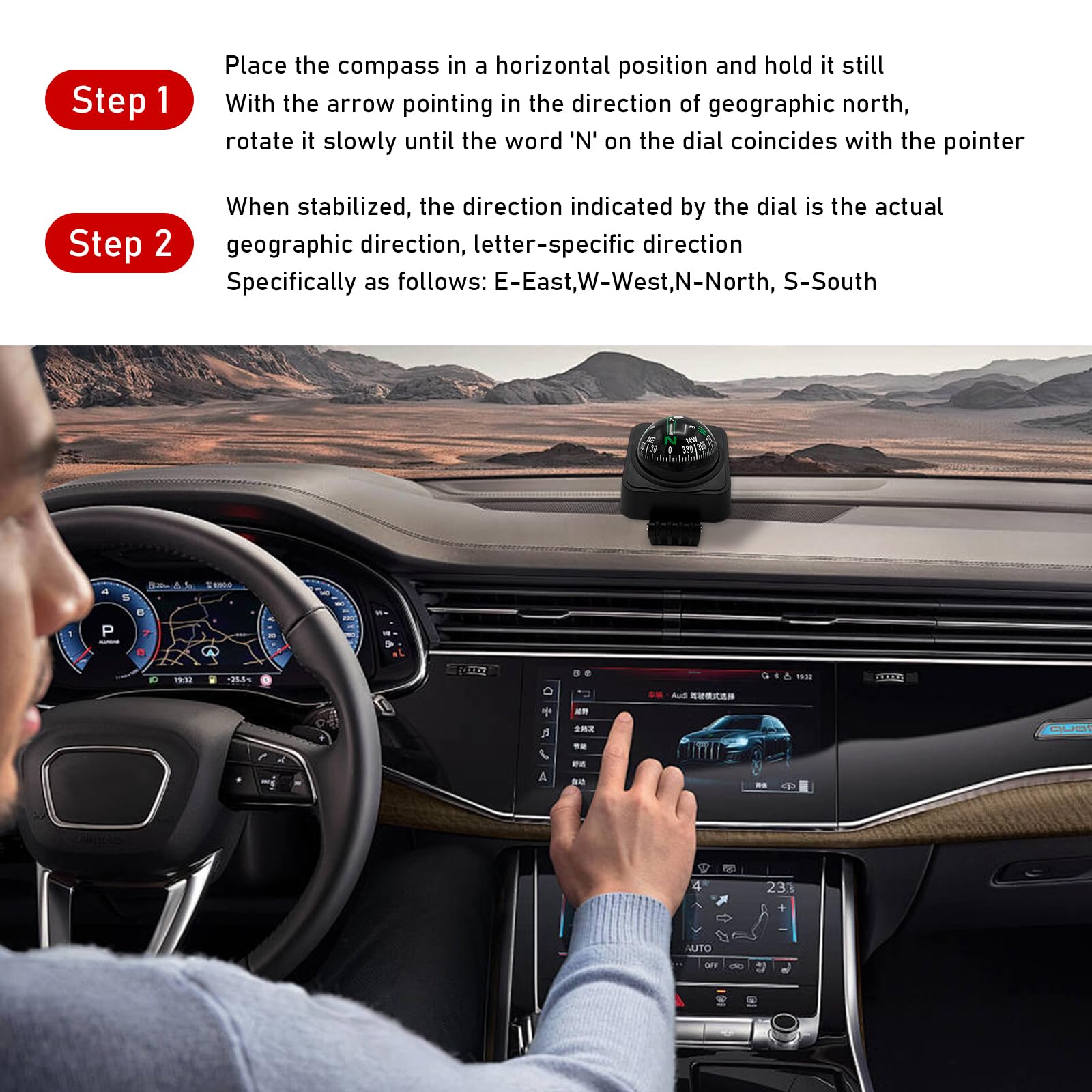 Car Dashboard Compass Adjustable Car Vehicle Dashboard Navigation ...