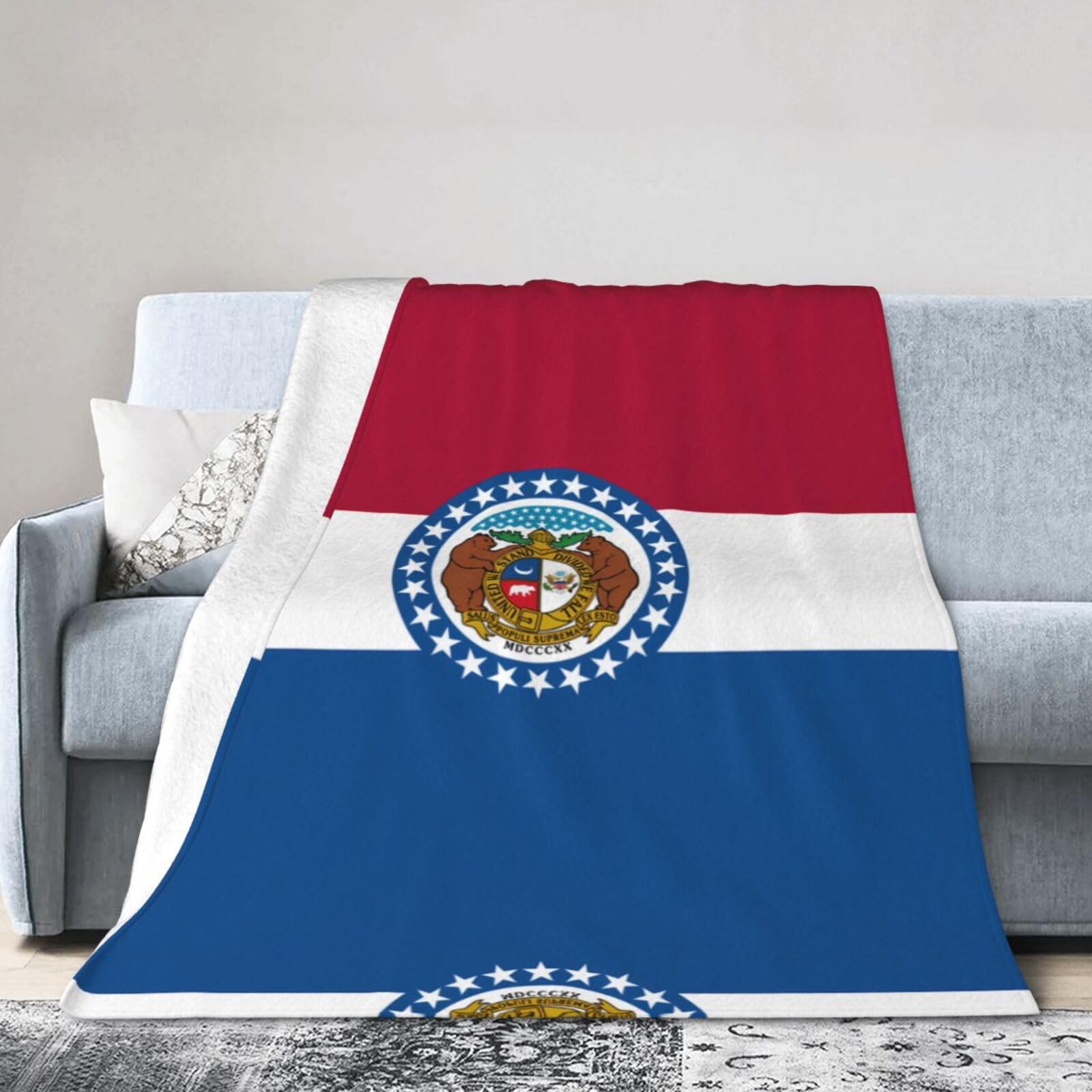 Missouri State Flag 40"x30" Fleece Blanket, Full Size, Super Soft, Suitable for Bed, Sofa, Camping, All Seasons