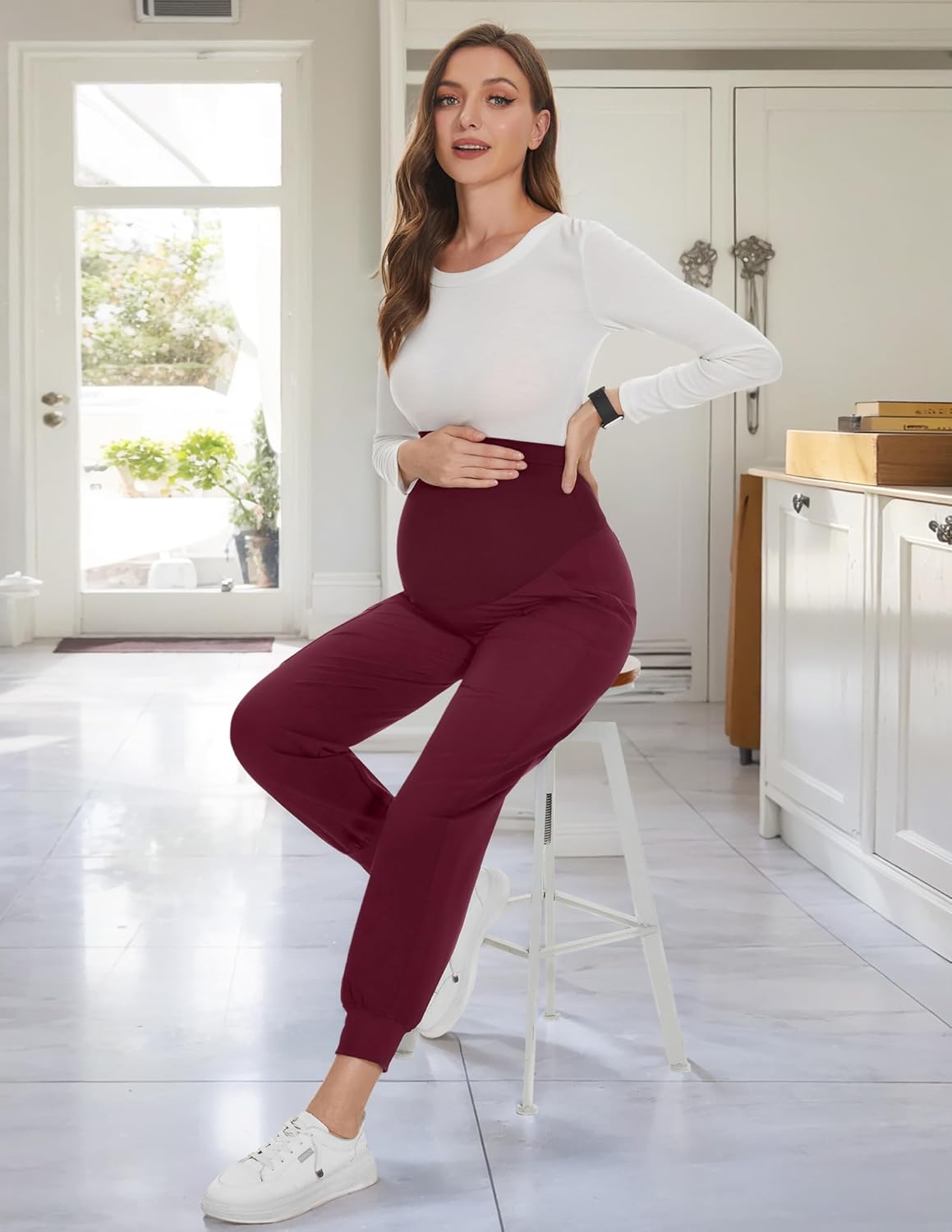 PACBREEZE Women's Maternity Scrubs with 6 Pockets, Workwear Maternity Jogger Scrubs Pregnancy Pants, S-XXL - Image 3