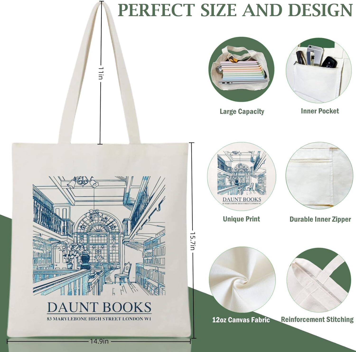 Andeiltech Canvas Tote Bag Aesthetic Cute Vintage Tote Bags Book Shoulder bag Gifts Reusable Grocery Bags for Women - Image 7