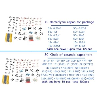 1400PCS Basic Electronics Component Assortment Kit with Storage Box, Resistor, Capacitor, Transistor, Diode for DIY