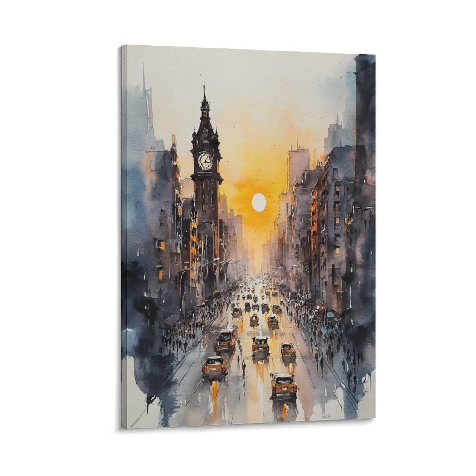 XWYMXZ New York Cityscape 20x30inch(50x75cm) Vintage Travel Poster Watercolor Canvas Art