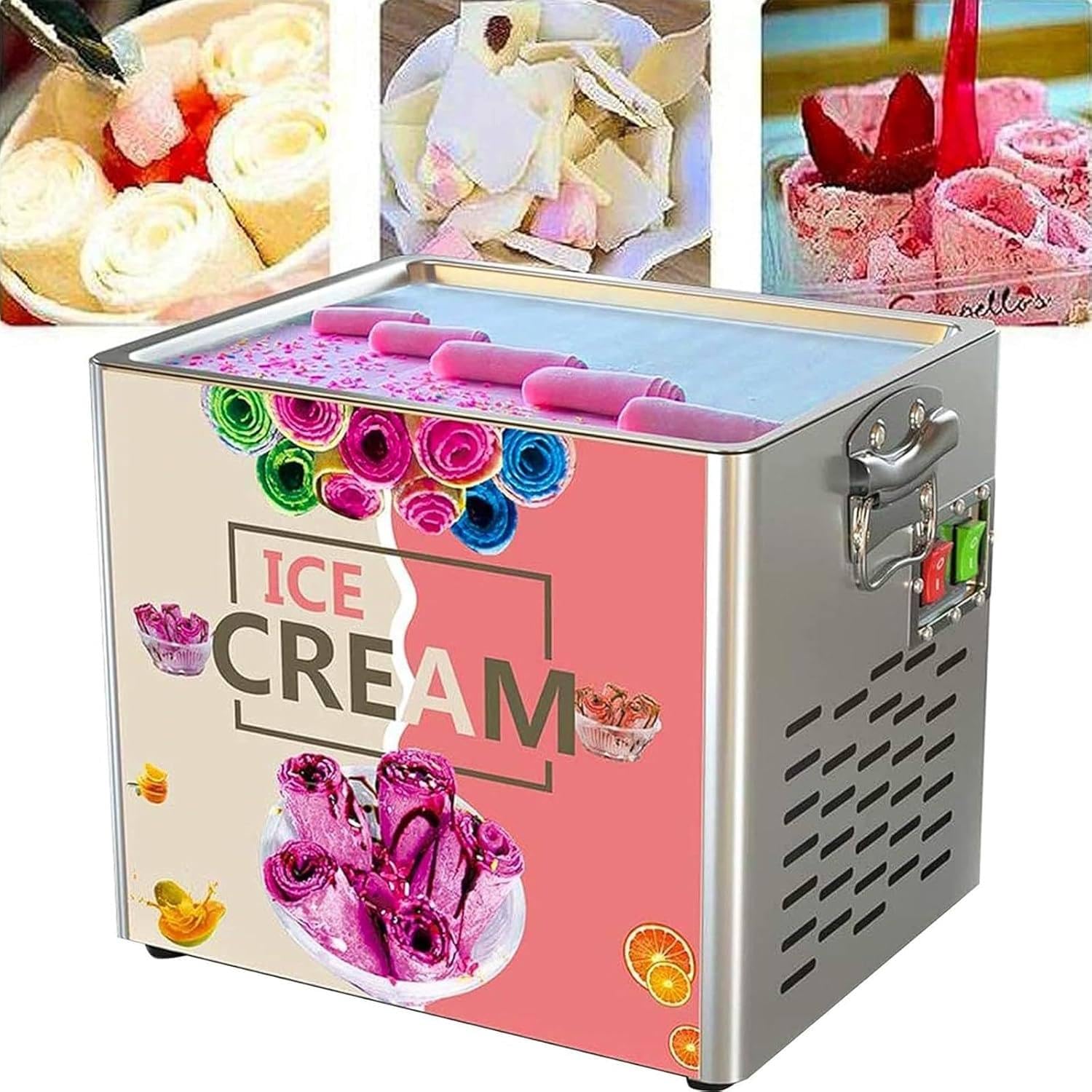 Sorbetière Commerciale 330W Roll, Ice Roll Maker électrique, 30x25cm Rolling Ice Maker pour Yaourt Ice Cream