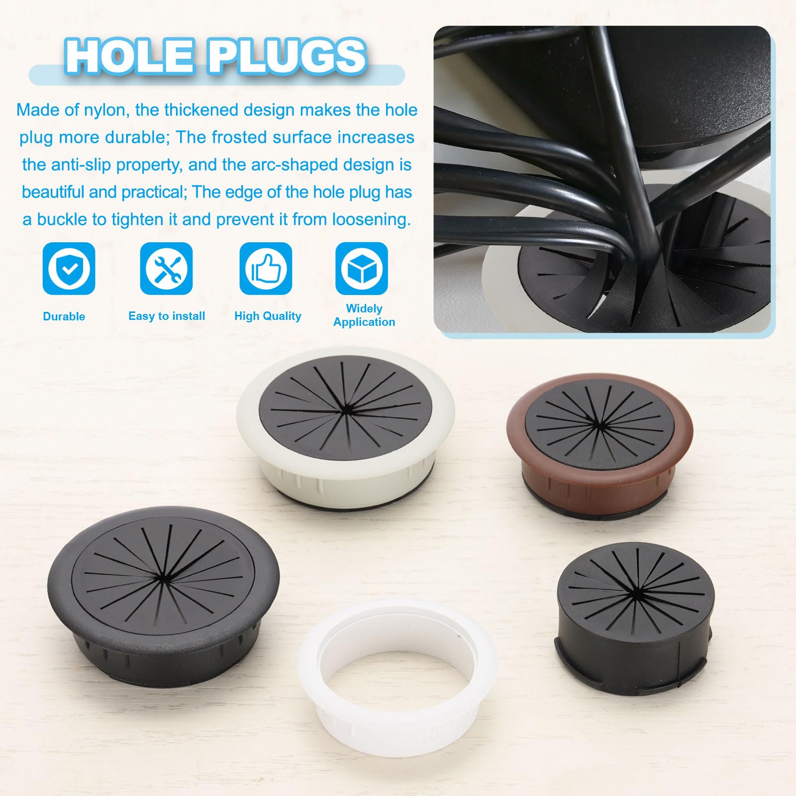 PATIKIL 50mm/ 2 Inch Desk Grommet,5pcs Desk Cord Hole Cover Desk Cable Hole Grommet Cover Sturdy ABS Plastic Round for Cables Cabinets Desktop Equipment Wiring Organizing - Image 4