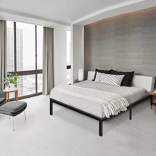 Miniatura 2 de HAAGEEP - Marco de cama matrimonial negro no necesita box plataforma de metal de 14 pulgadas marco de cama resistente con almacenamiento BF